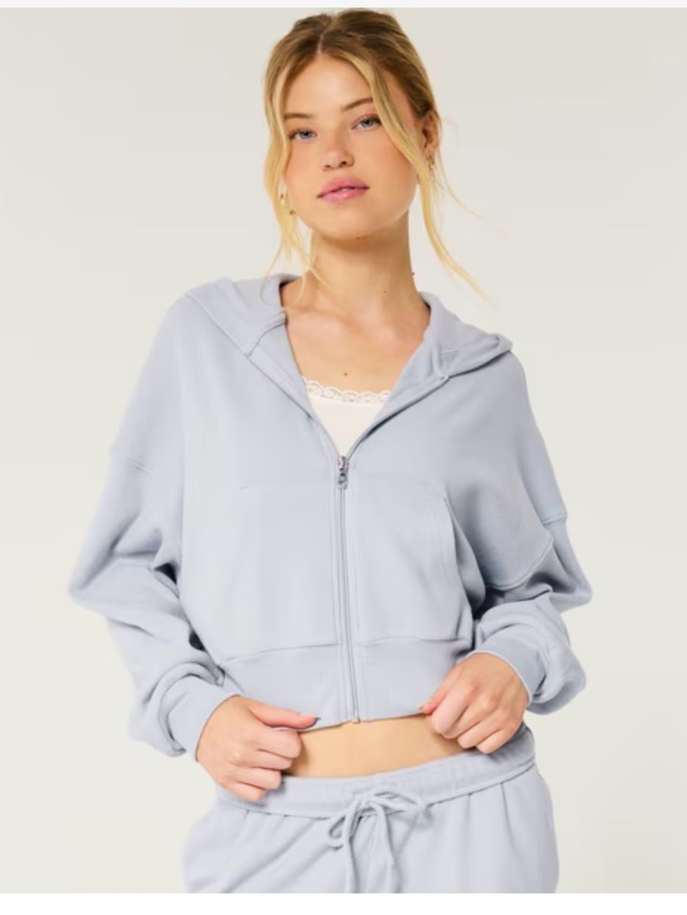 Hollister Gilly Hicks Cozy Waffle Zip-Up Hoodie in Light Blue